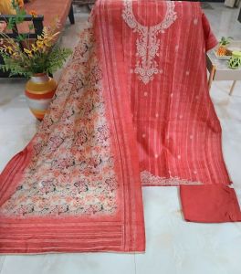 Maheshwari Silk Kashmiri Embroidery Unstitched Suit with Bottom Cotton Rayon Dupatta