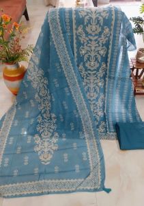 Pure Chanderi Mal Cotton Digital Printed Embellished Unstitiched Suit