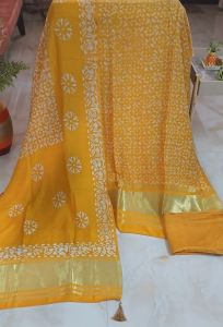 Pure Gajji Silk Ajrakh Print Unstitched Suits with Bottom Pure Shantoon Dupatta