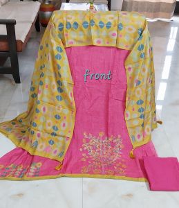 Pure Muslin Silk  Digital Printed with Zari Embroidery Unstitched Suit
