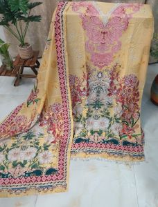 Pure Crepe Unstitched Suits with Heavy Bottom Dupatta