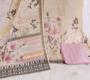 Pure Shimmer Silk Digital Printed Hand Embroidered Unstitched Suit