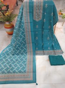 Viscose Linen Printed with Handwork Bottom Unstitched Suit