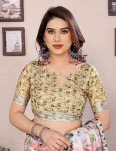 Stylish Digital Print Cotton Linen Saree
