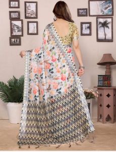Stylish Digital Print Cotton Linen Saree