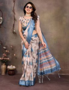Festive Wear Digital Print Cotton Linen Saree