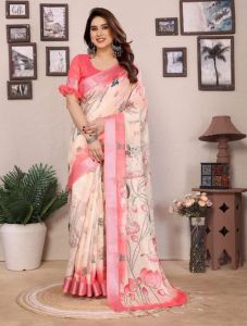 Luxurious Digital Print Cotton Linen Saree