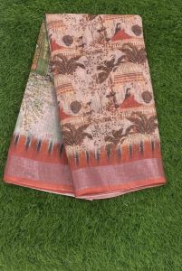 Multicolor Digital Print Cotton Linen Saree