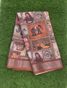 Multicolor Digital Print Cotton Linen Saree