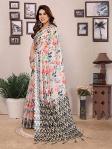 Stylish Digital Print Cotton Linen Saree