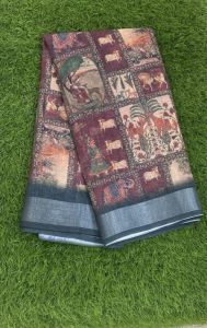 Madhubani Digital Print Cotton Linen Saree