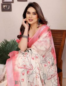 Luxurious Digital Print Cotton Linen Saree