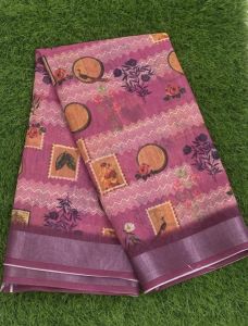 Multicolor Digital Print Cotton Linen Saree