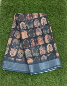 Madhubani Digital Print Cotton Linen Saree