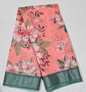 Daily Wear Digital Print Cotton Linen Saree