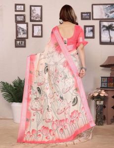 Luxurious Digital Print Cotton Linen Saree