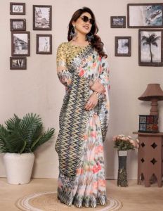 Stylish Digital Print Cotton Linen Saree