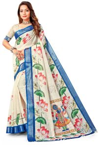 Traditional Digital Print Cotton Linen Saree