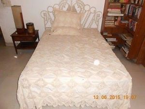 90x108 Inch Linen Lace ECRU Bed Cover
