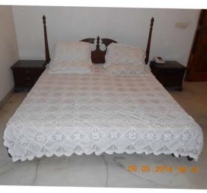 90x108 Inch Linen Lace White Bed Cover