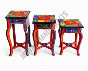 Set of 3 Printed Wooden Stool Set