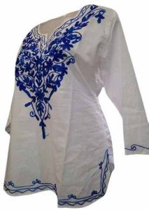 White Cotton Embroidered Women Kurti