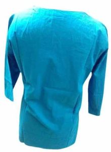 Blue Split Neck Cotton Short Kurti