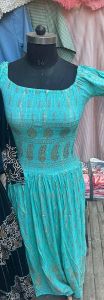 Sky Blue Printed Ladies Long Dress