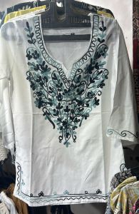 White Cotton Embroidered Short Kurti