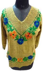 Yellow Rayon Ladies Embroidered Kurti