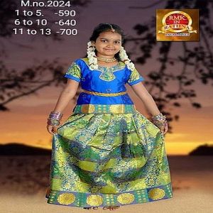 Green And Blue Pattu Pavadai Set