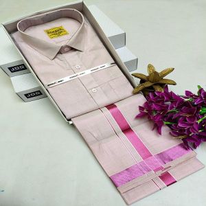 Light Pink Cotton Shirt And Dhoti Matching Set