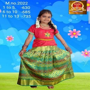 Pink and Green Pattu Pavadai Set