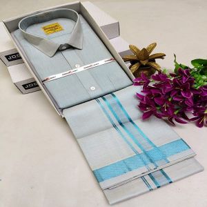 Sky Blue Cotton Shirt And Dhoti Matching Set