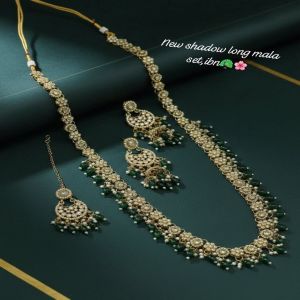 Elegant Shadow Long Mala Set with Maroon Drops