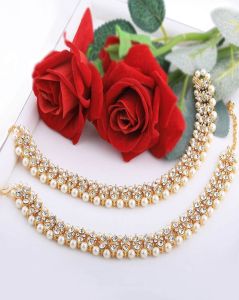 Traditional Kundan Pearl Anklet Payal Pair for Women | Gold Plated Bridal &AMP; Festive Jewellery