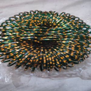 Dark Green Square Check Golden Polished Bangles