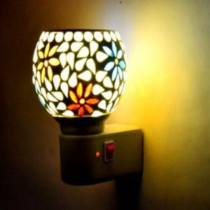 Frosted Floral Mosaic Ceramic Plug Night Lamp