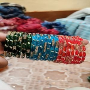 Green Blue Red Gold Line Zircon Bangles