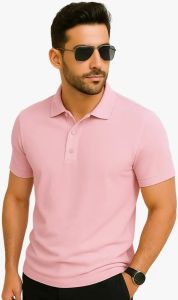 Pink Plain Polo Neck T Shirt