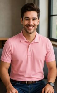 Pink Plain Polo Neck T Shirt