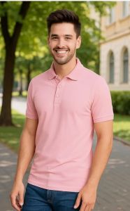 Pink Plain Polo Neck T Shirt
