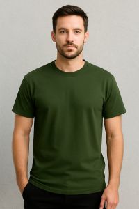 Green Plain Round Neck T Shirt