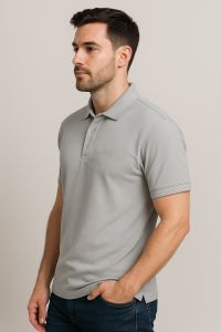 Grey Plain Polo Neck T Shirt