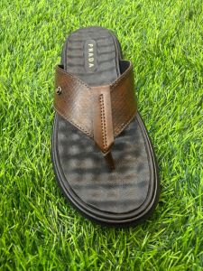 Mens Brown Open Toe Leather Slipper