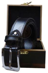 Black Double Stitched Leather Lined Belt