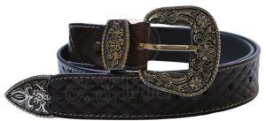 Black Genuine Leather Western Belt
