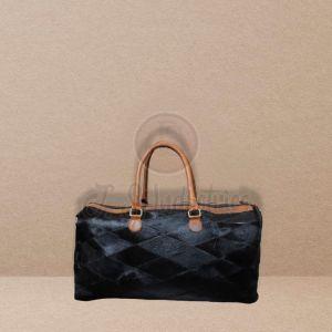Black Hair On Leather Duffel Travel Bag