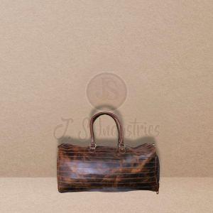 Brown Distressed Leather Horizontal Stitching Duffel Bag