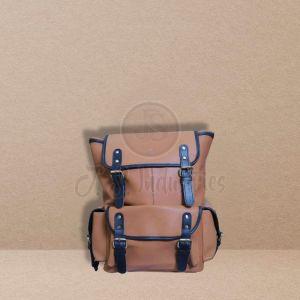 Brown PU Leather Flap Closure Backpack